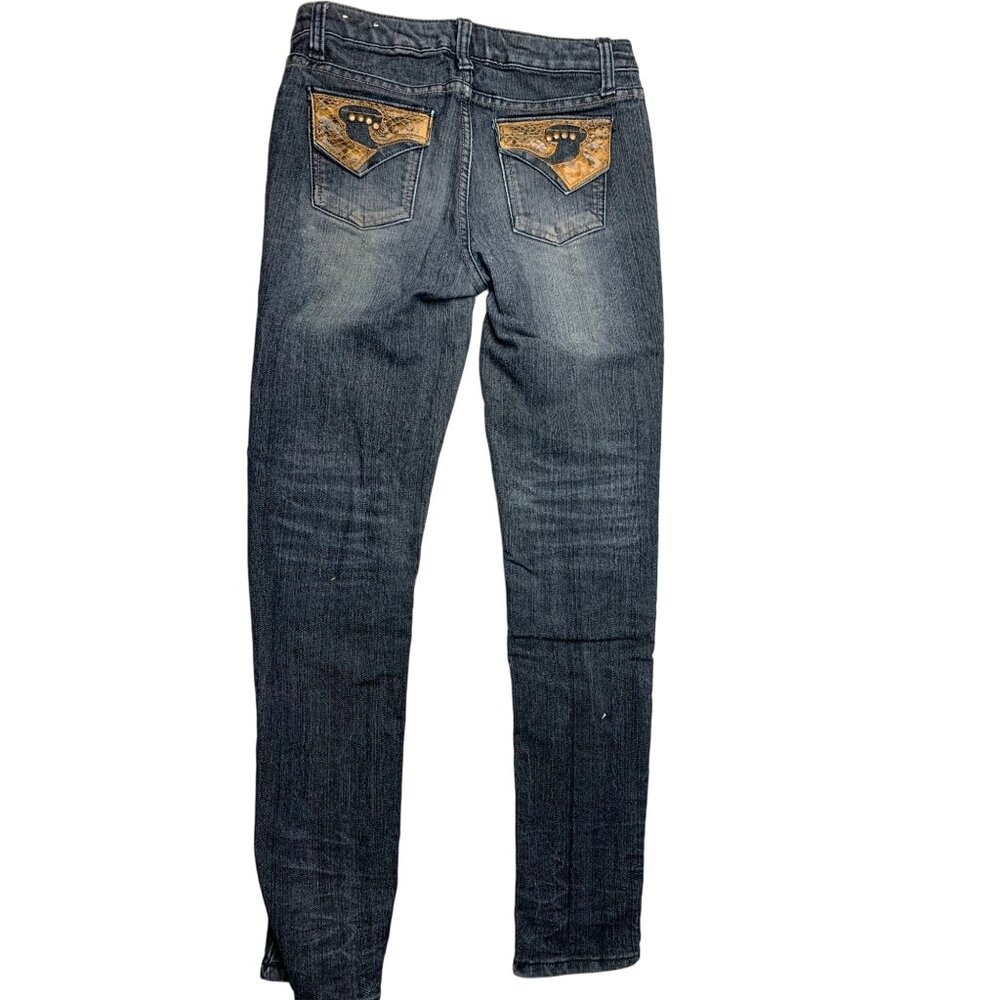 Uproar Boys Size 14 Reg Jeans Adjustable Waist Leather Trim Pocket embellished F